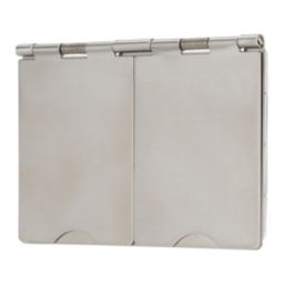 Contactum 3377BSB 13A 2-Gang Unswitched Floor Socket Brushed Steel with Black Inserts