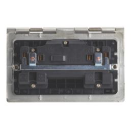 Contactum 3377BSB 13A 2-Gang Unswitched Floor Socket Brushed Steel with Black Inserts