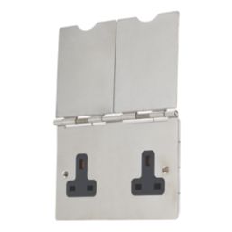 Contactum 3377BSB 13A 2-Gang Unswitched Floor Socket Brushed Steel with Black Inserts