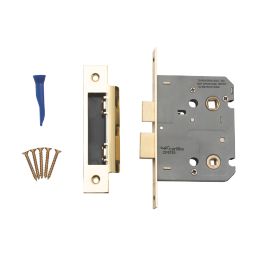Smith & Locke Fire Rated  Polished Brass Bathroom Lock 76mm Case - 57mm Backset