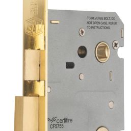 Smith & Locke Fire Rated  Polished Brass Bathroom Lock 76mm Case - 57mm Backset