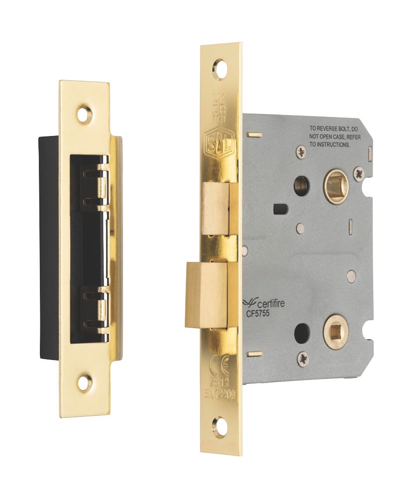 Smith & Locke Fire Rated Polished Brass Bathroom Lock 76mm Case - 57mm ...