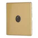 Contactum Lyric 1-Gang Isolated Female Coaxial TV Socket Brushed Brass with Black Inserts