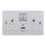 LAP  13A 2-Gang SP Switched Socket + 2.4A 12W 2-Outlet Type A & C USB Charger Brushed Steel with White Inserts