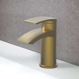 Swirl Wye Brushed Brass 150mm Cloakroom Lever Mono Basin Mixer Tap  With Clicker Waste