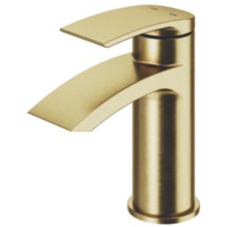 Swirl Wye Brushed Brass 150mm Cloakroom Lever Mono Basin Mixer Tap  With Clicker Waste