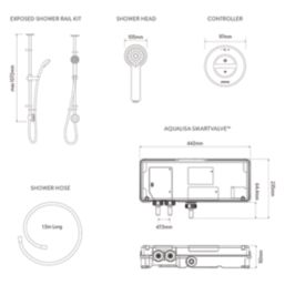 Aqualisa Smart Link Gravity-Pumped Ceiling-Fed Chrome Thermostatic Single Outlet Exposed Smart Shower with Adjustable Head
