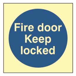 Essentials  Photoluminescent "Fire Door Keep Locked" Sign 100mm x 100mm