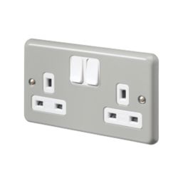 MK Contoura 13A 2-Gang DP Switched Plug Socket Grey  with Colour-Matched Inserts