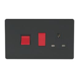 Varilight  45AX 2-Gang DP Cooker Switch & 13A DP Switched Socket Jet Black  with Black Inserts