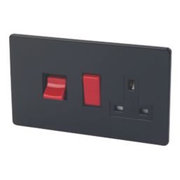 Varilight  45AX 2-Gang DP Cooker Switch & 13A DP Switched Socket Jet Black  with Black Inserts