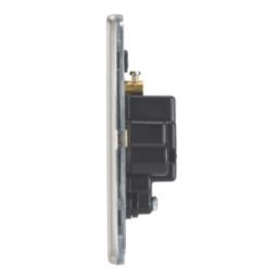 Contactum Lyric 2A 1-Gang Unswitched Round Pin Socket Brushed Steel with Black Inserts