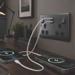 British General Nexus Metal 13A 2-Gang SP Switched Socket + 3.25A 45W 2-Outlet Type C USB Charger Matt Black with Black Inserts