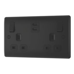 British General Nexus Metal 13A 2-Gang SP Switched Socket + 3.25A 45W 2-Outlet Type C USB Charger Matt Black with Black Inserts
