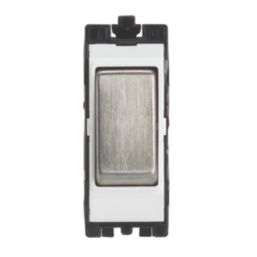 Contactum Decorative Grid 10AX 1-Way Grid Retractive Switch Brushed Steel with White Inserts