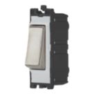 Contactum Decorative Grid 10AX 1-Way Grid Retractive Switch Brushed Steel with White Inserts