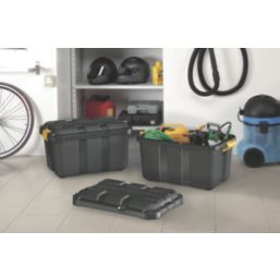 Essentials 49Ltr 390mm x 590mm x 350mm Black/Yellow Storage Trunk 4 Pack