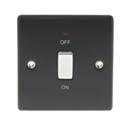 British General Nexus Metal 20A 1-Gang DP Control Switch Matt Black with LED with White Inserts