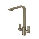 ETAL Stroud Twin Lever Kitchen Mixer Tap Brushed Steel