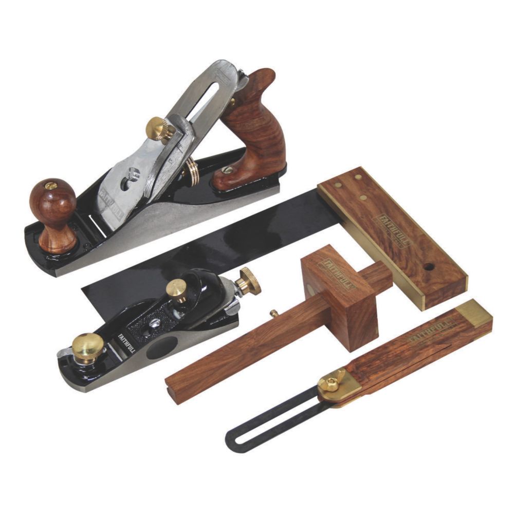 Faithfull Carpenters Woodworking Plane & Tool Set 5 Piece Set Screwfix