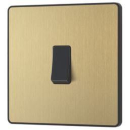 British General Evolve 20A 16AX 1-Gang Intermediate Light Switch Satin Brass with Black Inserts