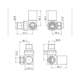 ETAL Swelt 15mm x 1/2" Chrome Corner Designer Manual Radiator Valve Head & Body  2 Pack