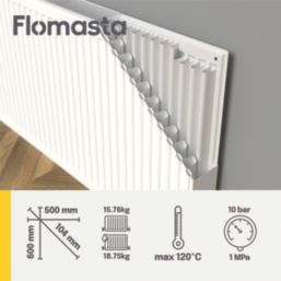 Flomasta 600mm x 500mm 2916BTU White Type 22 Convector Radiator