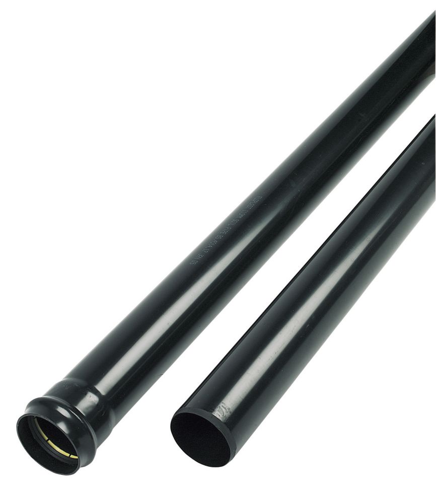 FloPlast Push-Fit Single Socket Soil Pipe Black 110mm x 1m - Screwfix