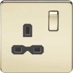 Knightsbridge  13A 1-Gang DP Switched Single Socket Polished Brass  with Black Inserts