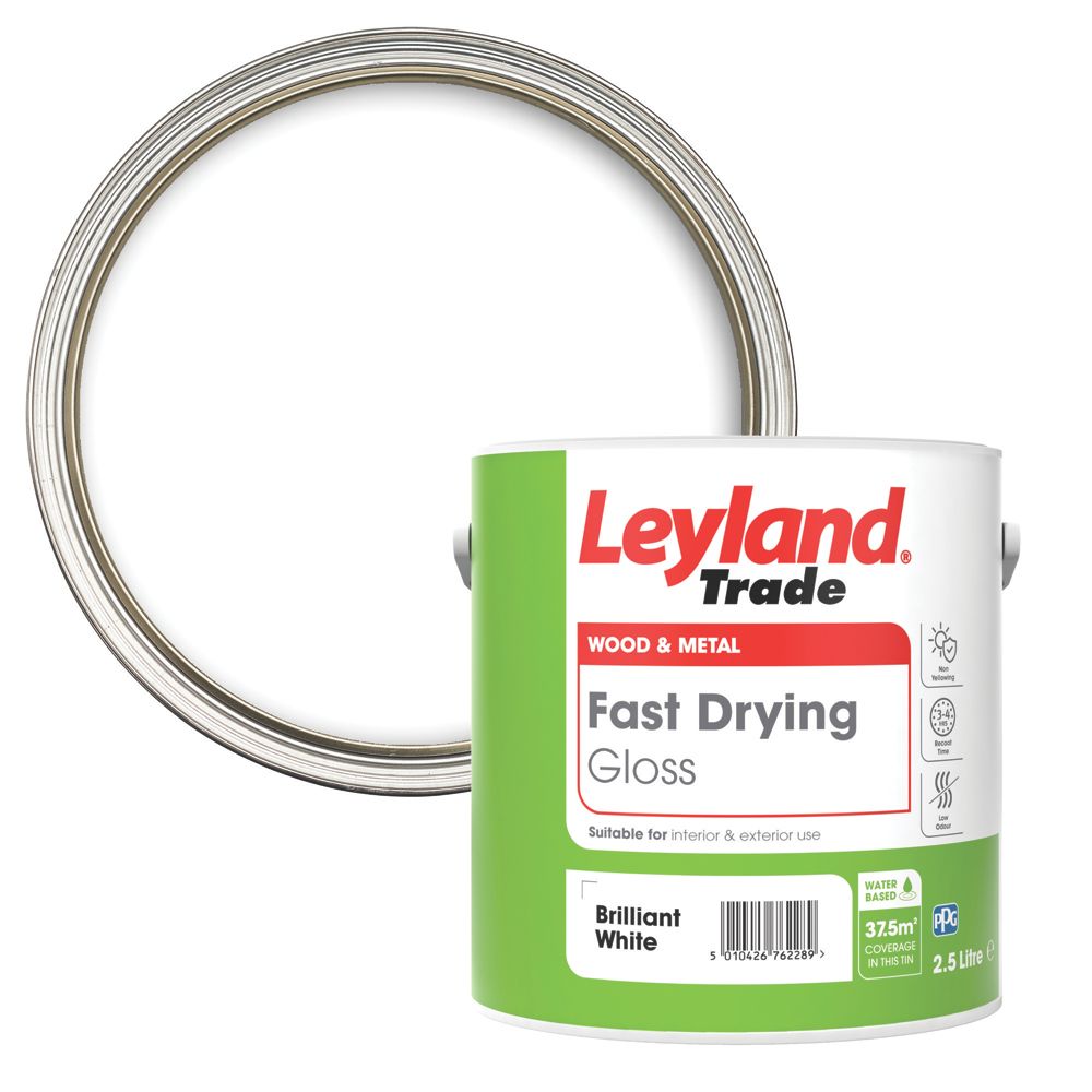 Leyland Trade 2.5Ltr Brilliant White Gloss WaterBased Trim Paint
