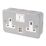 Essentials  13A 2-Gang DP Switched Metal Clad Socket + 2.1A 10.2W 2-Outlet Type A USB Charger with White Inserts