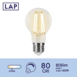 LAP  E27 A60 LED Light Bulb Clear 806lm 3.8W 2 Pack
