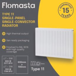 Flomasta 600mm x 700mm 2271BTU White Type 11 Convector Radiator