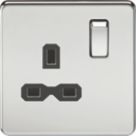 Knightsbridge  13A 1-Gang DP Switched Single Socket Polished Chrome  with Black Inserts