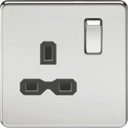 Knightsbridge  13A 1-Gang DP Switched Single Socket Polished Chrome  with Black Inserts