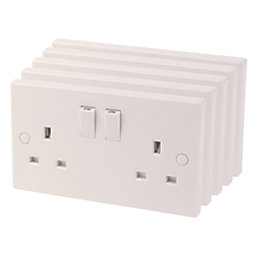 13A 2-Gang SP Switched Plug Socket White   5 Pack