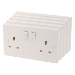 Essentials  13A 2-Gang SP Switched Plug Sockets White   5 Pack