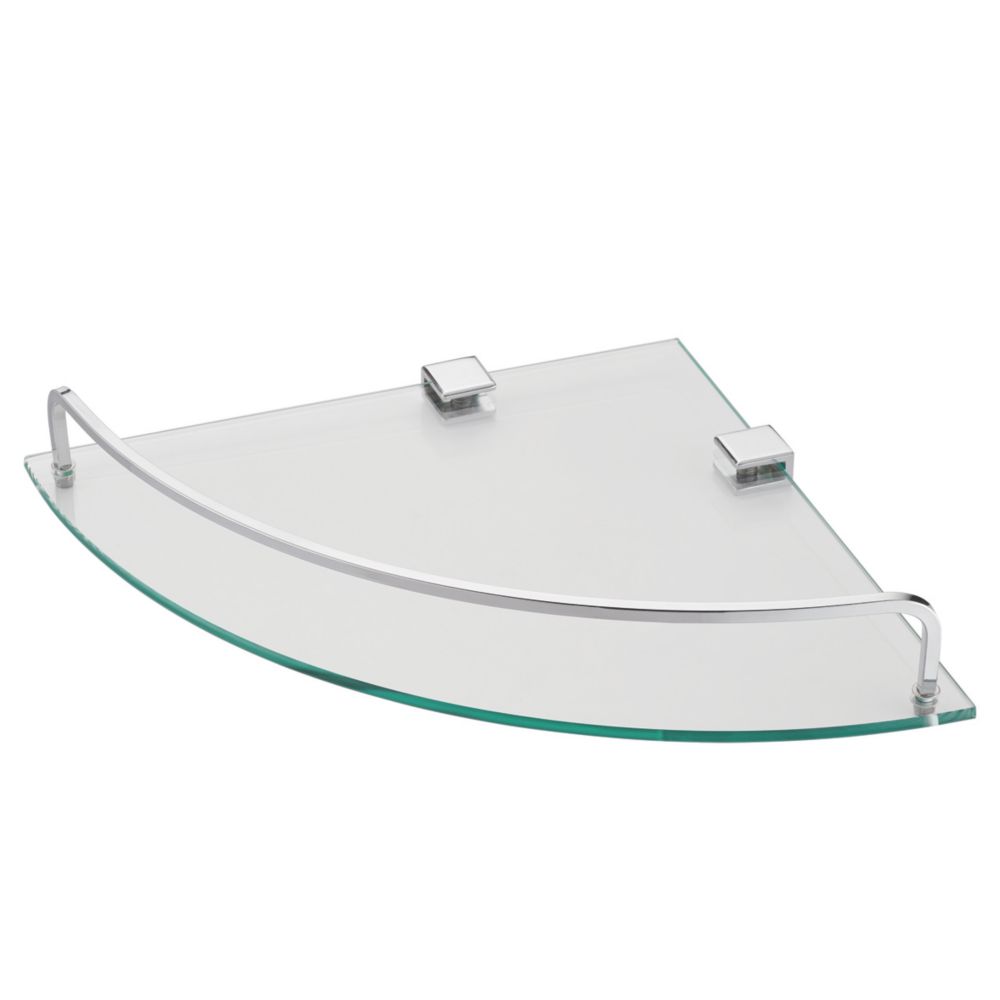 Alessano Silver Steel & Glass Corner Bathroom Shelf 255mm x 255mm x