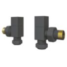 ETAL Swelt 15mm x 1/2" Anthracite Angled Designer Manual Radiator Valve Head & Body  2 Pack