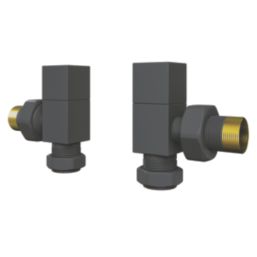 ETAL Swelt 15mm x 1/2" Anthracite Angled Designer Manual Radiator Valve Head & Body  2 Pack
