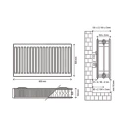 Flomasta 500mm x 800mm 4017BTU White Type 22 Convector Radiator