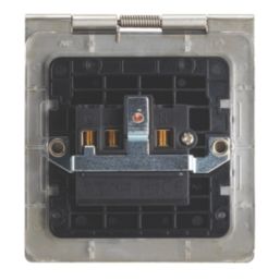 Contactum 3344BSB 13A 1-Gang Unswitched Floor Socket Brushed Steel with Black Inserts