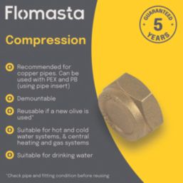 Flomasta  Brass Compression Blanking Nut 22mm