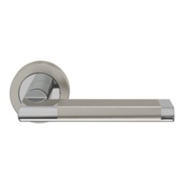 Cooke & Lewis Jaslanic Fire Rated Lever on Rose Handle Pair Polished Chrome / Satin Nickel