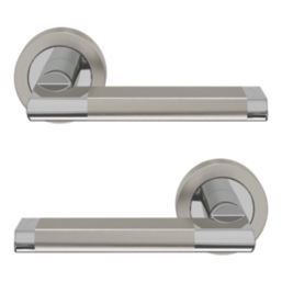 Cooke & Lewis Jaslanic Fire Rated Lever on Rose Handle Pair Polished Chrome / Satin Nickel