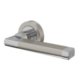 Cooke & Lewis Jaslanic Fire Rated Lever on Rose Handle Pair Polished Chrome / Satin Nickel