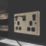 LAP  13A 2-Gang SP Switched Socket + 3A 22W 2-Outlet Type A & C USB Charger Antique Brass with Black Inserts