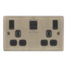 LAP  13A 2-Gang SP Switched Socket + 3A 22W 2-Outlet Type A & C USB Charger Antique Brass with Black Inserts