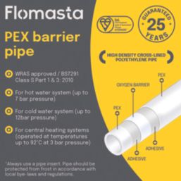 Flomasta  Push-Fit PE-X Pipes 15mm x 3m White 10 Pack