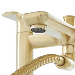 Highlife Bathrooms Rona Brushed Brass 118.9mm Deck Mounted Dual Control Manual Shower Mixer Tap